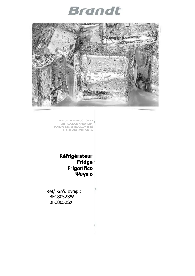 Page 1 de la notice Manuel utilisateur Brandt BFC8052SX