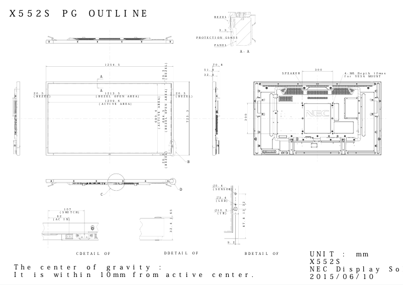 Page 1 de la notice Dessin technique NEC MultiSync X552S