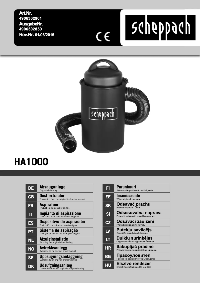 Page 1 de la notice Manuel utilisateur Scheppach ha 1000