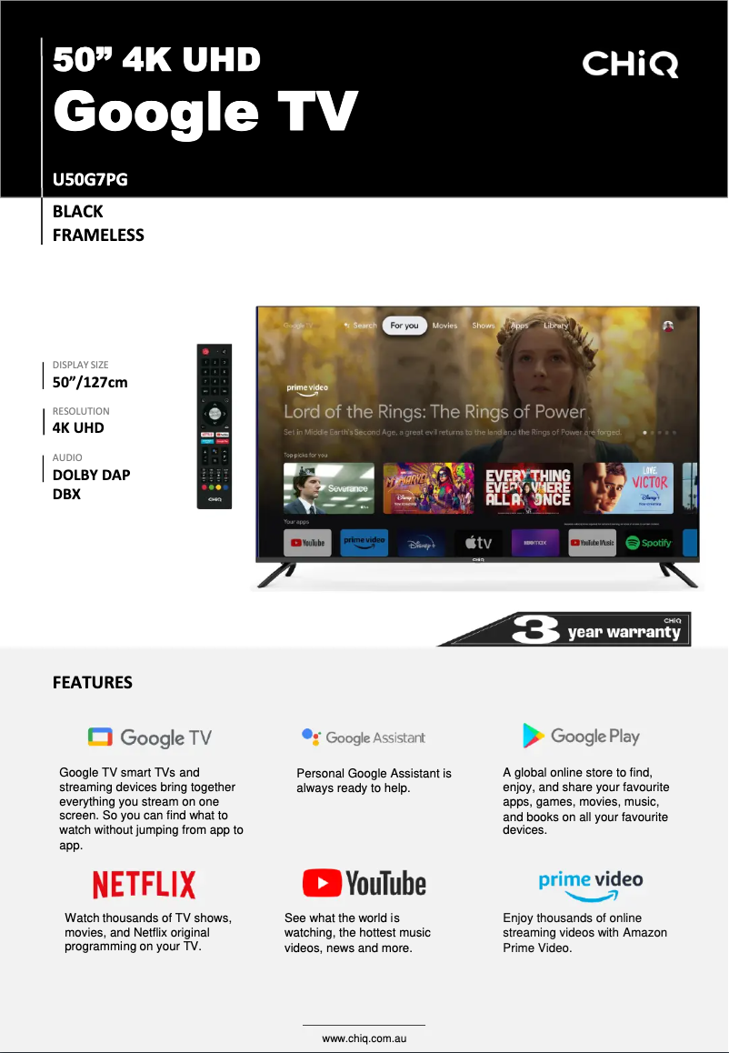 Página 1 del manual Ficha técnica CHiQ U50G7PG