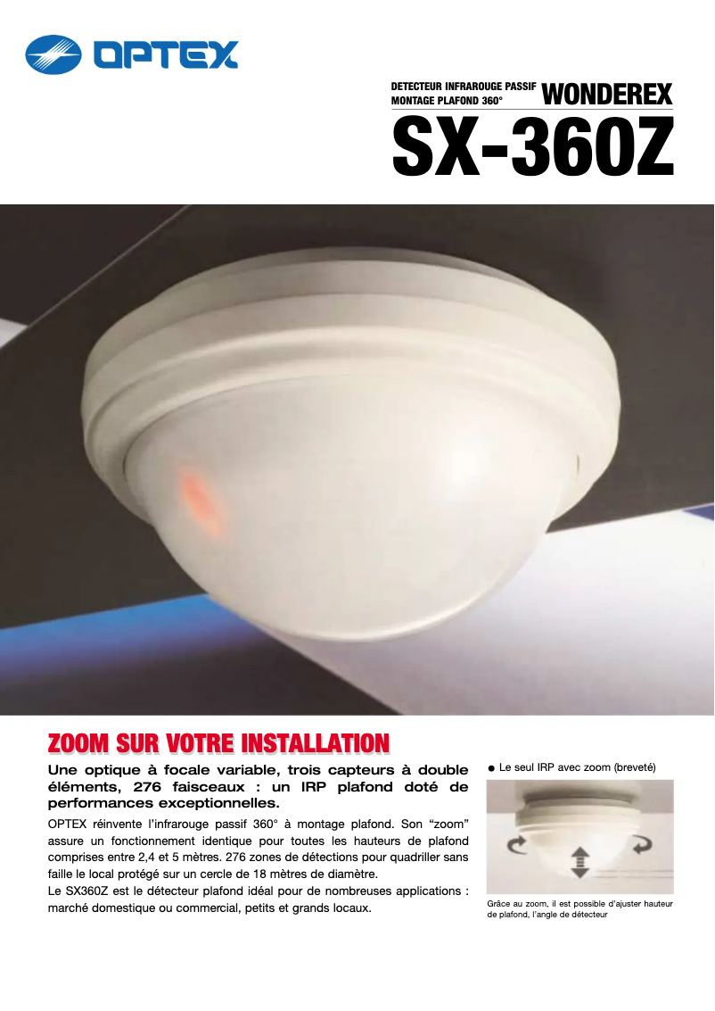 Page 1 de la notice Fiche technique Optex SX-360Z