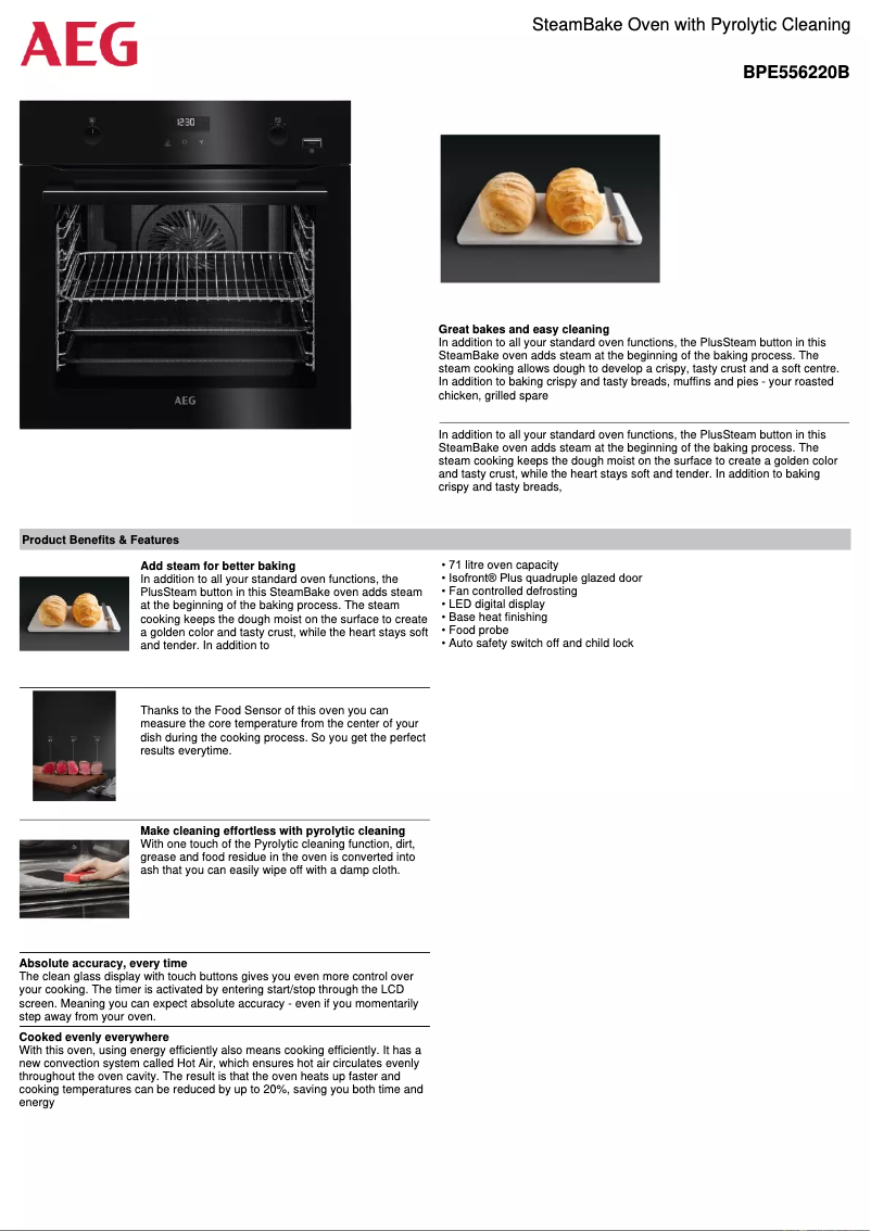 Page 1 de la notice Fiche technique AEG BPE556220B