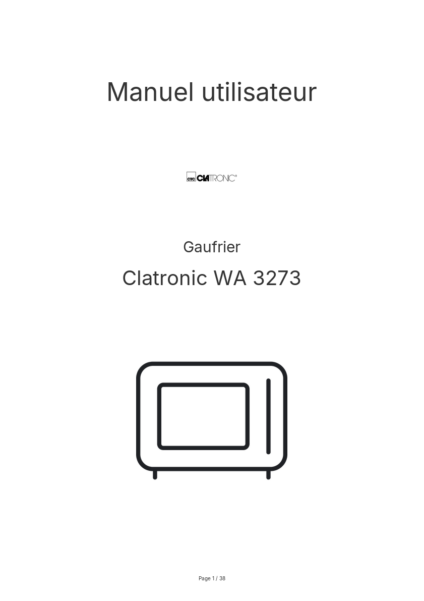 Page 1 de la notice Manuel utilisateur Clatronic WA 3273