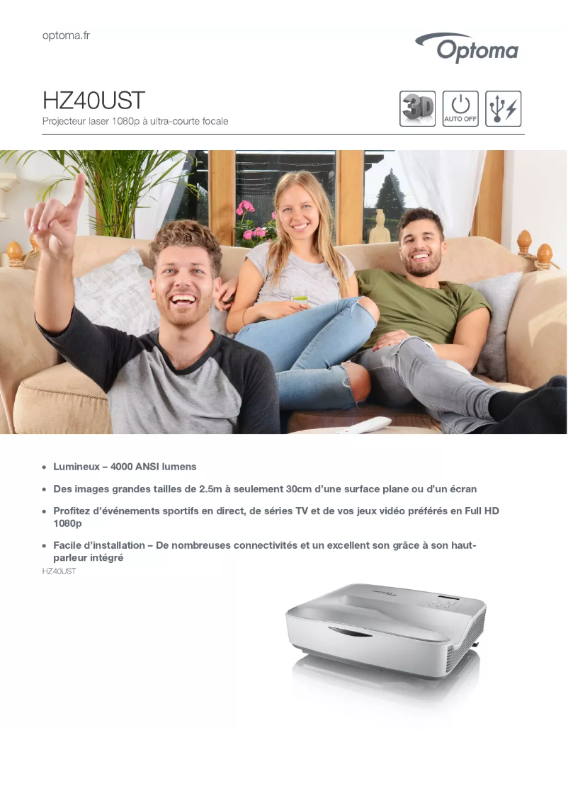 Page 1 de la notice Fiche technique Optoma HZ40UST