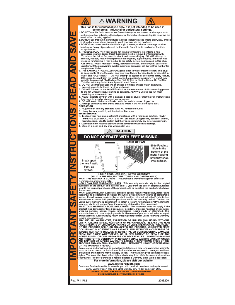 Page 1 of the manual User Manual Lasko B20306