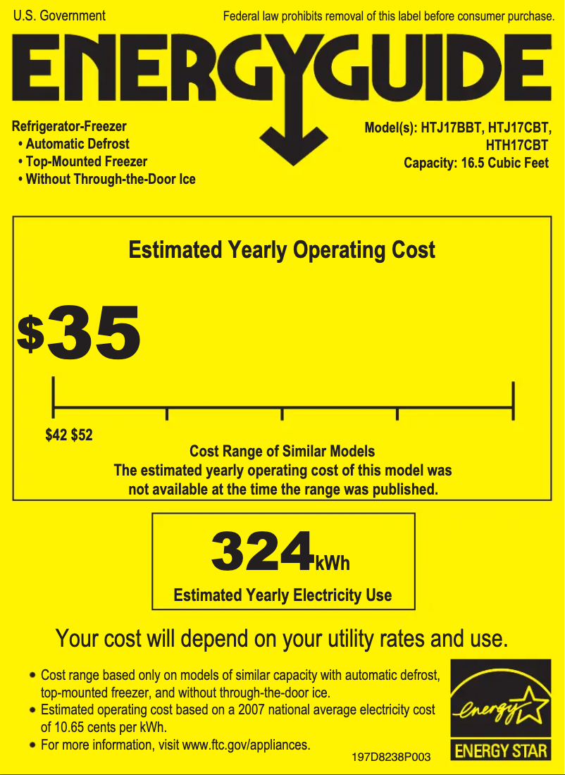 Página 1 del manual Etiqueta energética Hotpoint HTJ17CBTSA