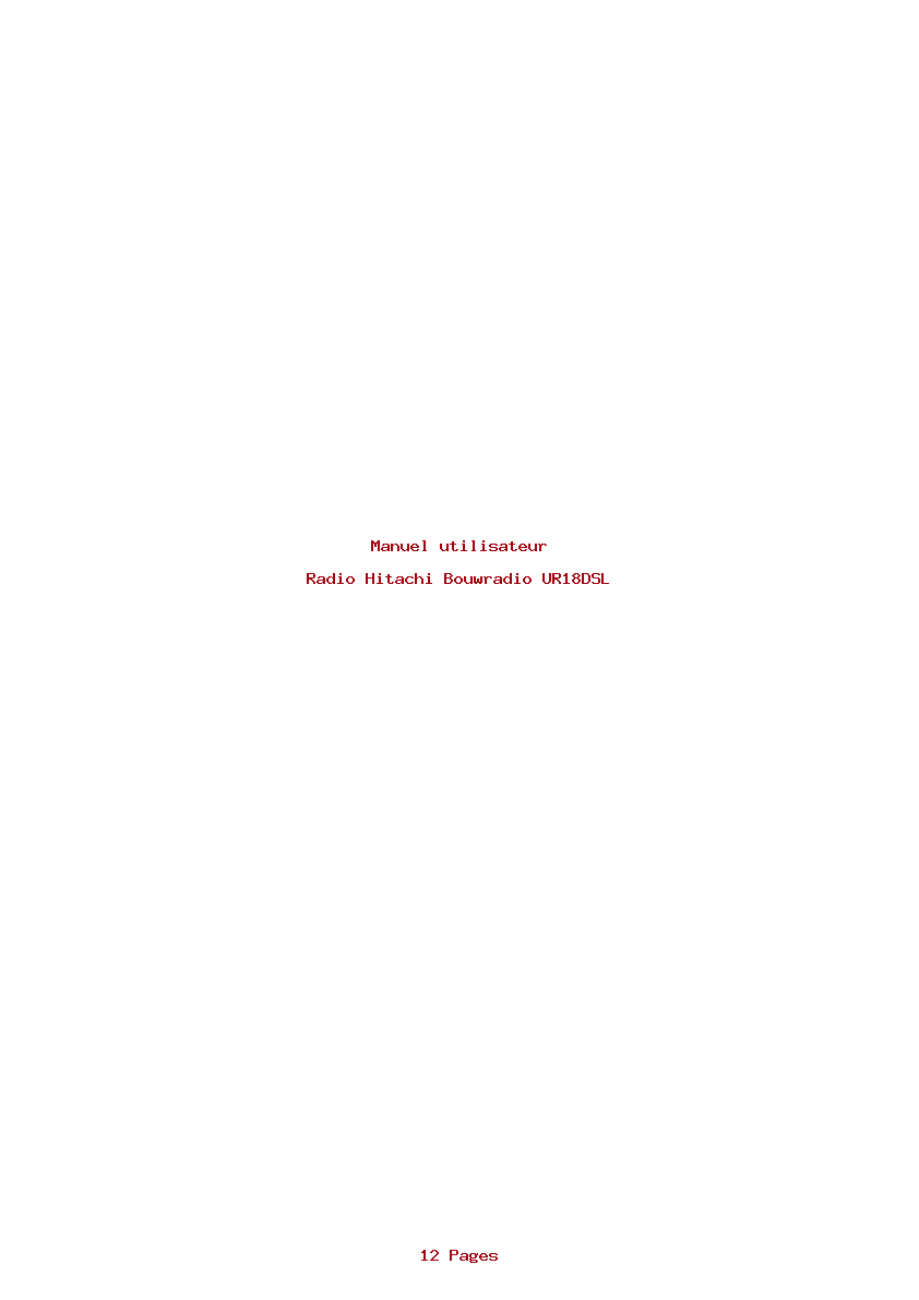 Page 1 de la notice Manuel utilisateur Hitachi Bouwradio UR18DSL