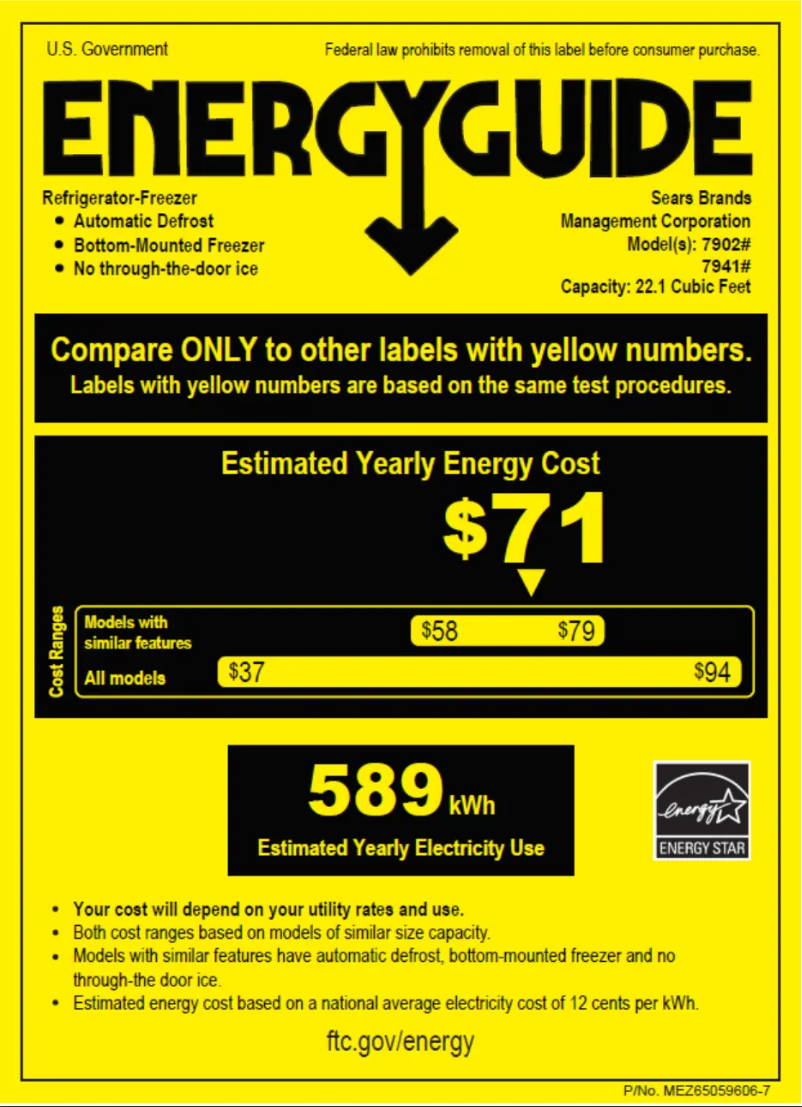 Page 1 de la notice Label énergétique Kenmore 79413