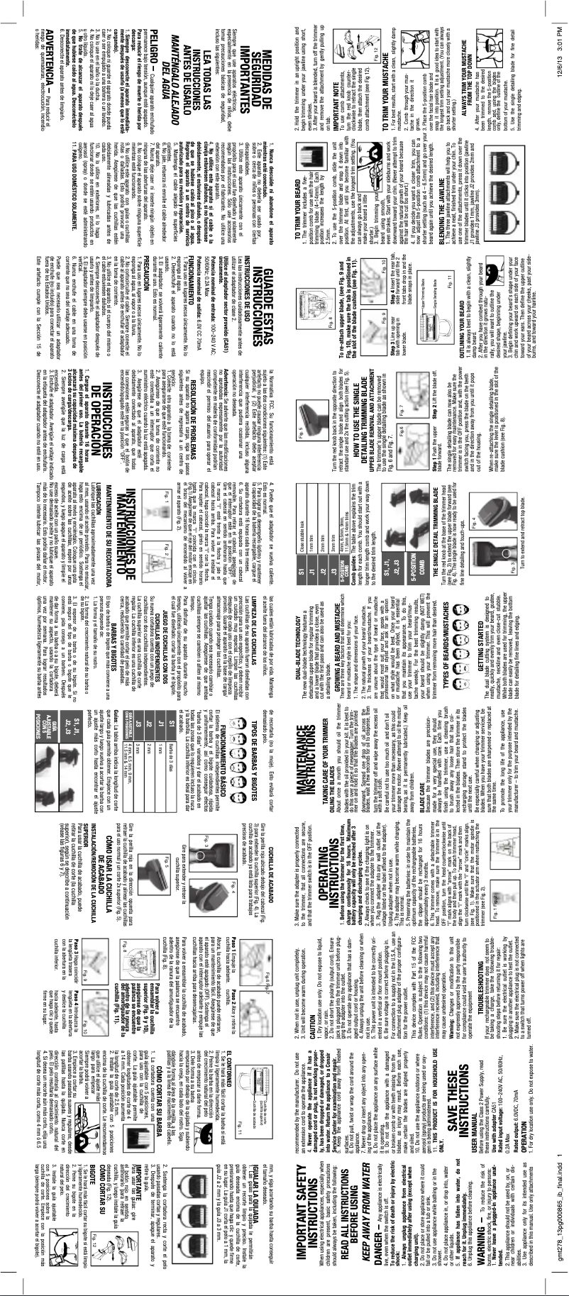 Page 1 de la notice Manuel utilisateur Conair Twin Trim GMT278