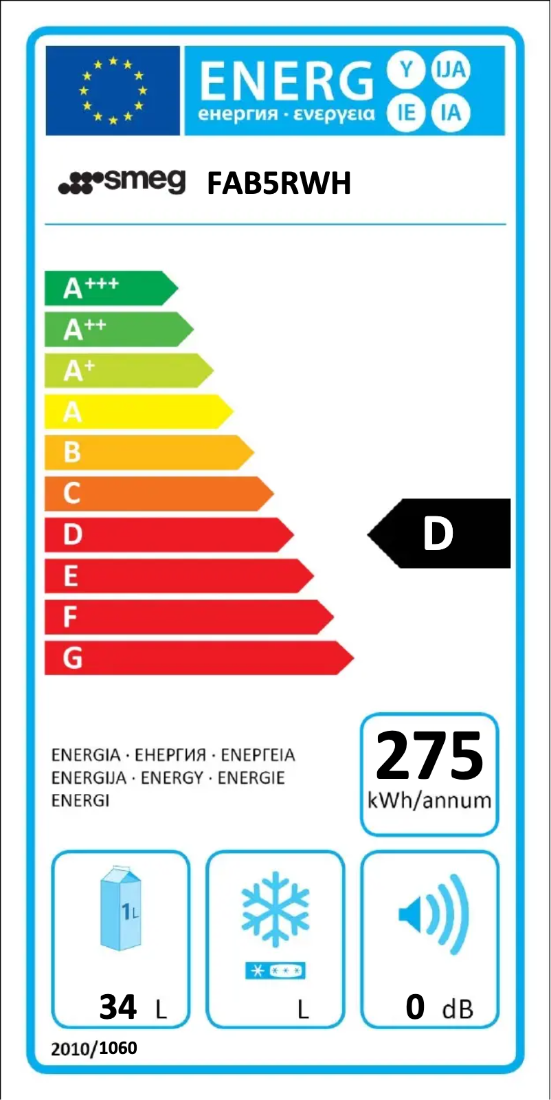 Page 1 de la notice Label énergétique Smeg FAB5RWH