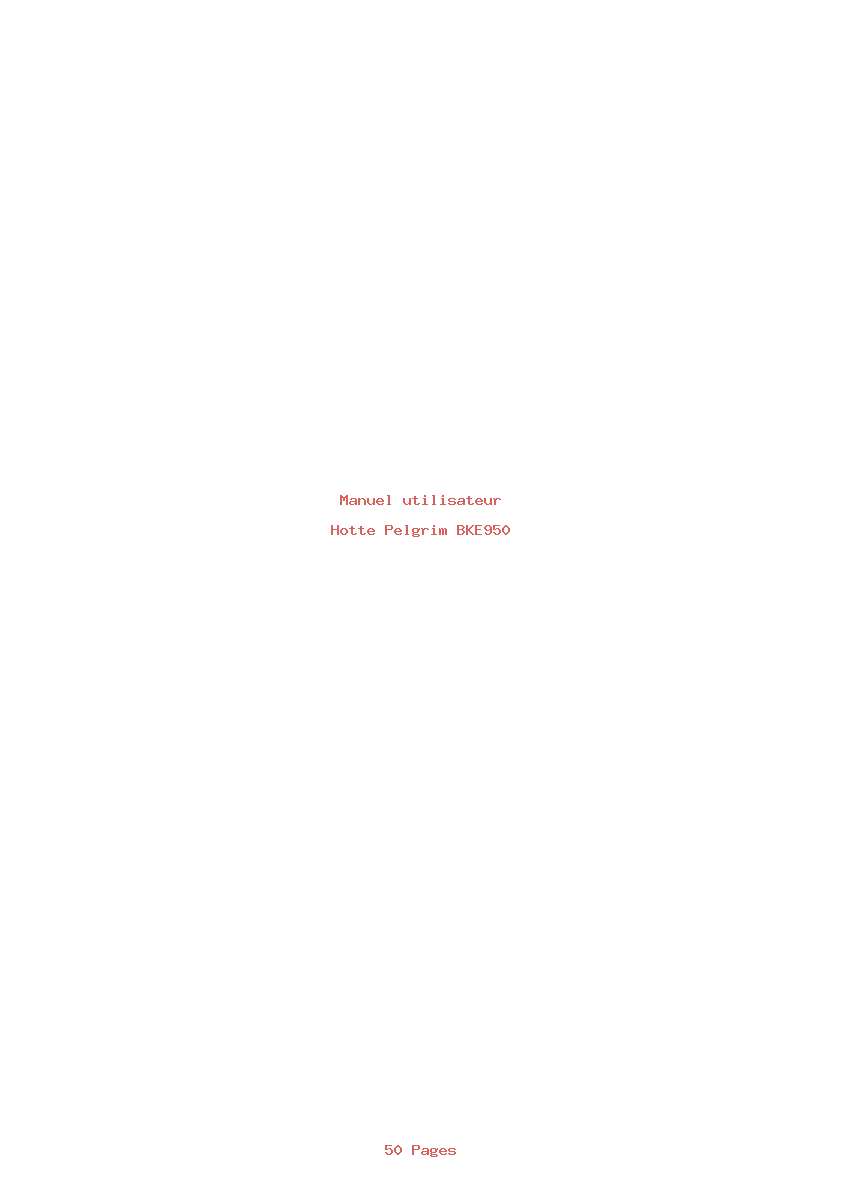 Page 1 de la notice Manuel utilisateur Pelgrim BKE950