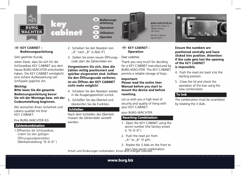 Página 1 del manual Manual de usuario Burg Wächter KC 20