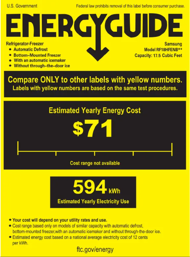 Página 1 del manual Etiqueta energética Samsung RF18HFENBWW