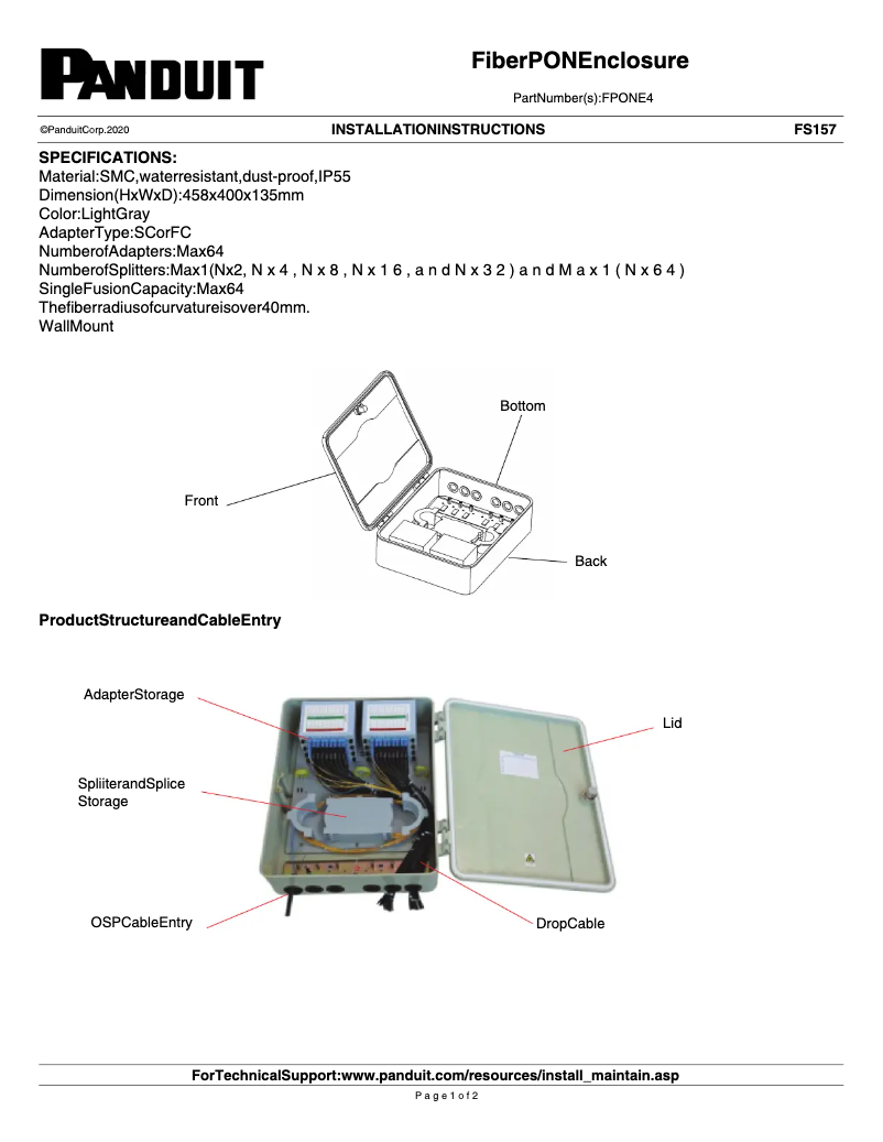 Page 1 de la notice Manuel utilisateur Panduit FPONE4