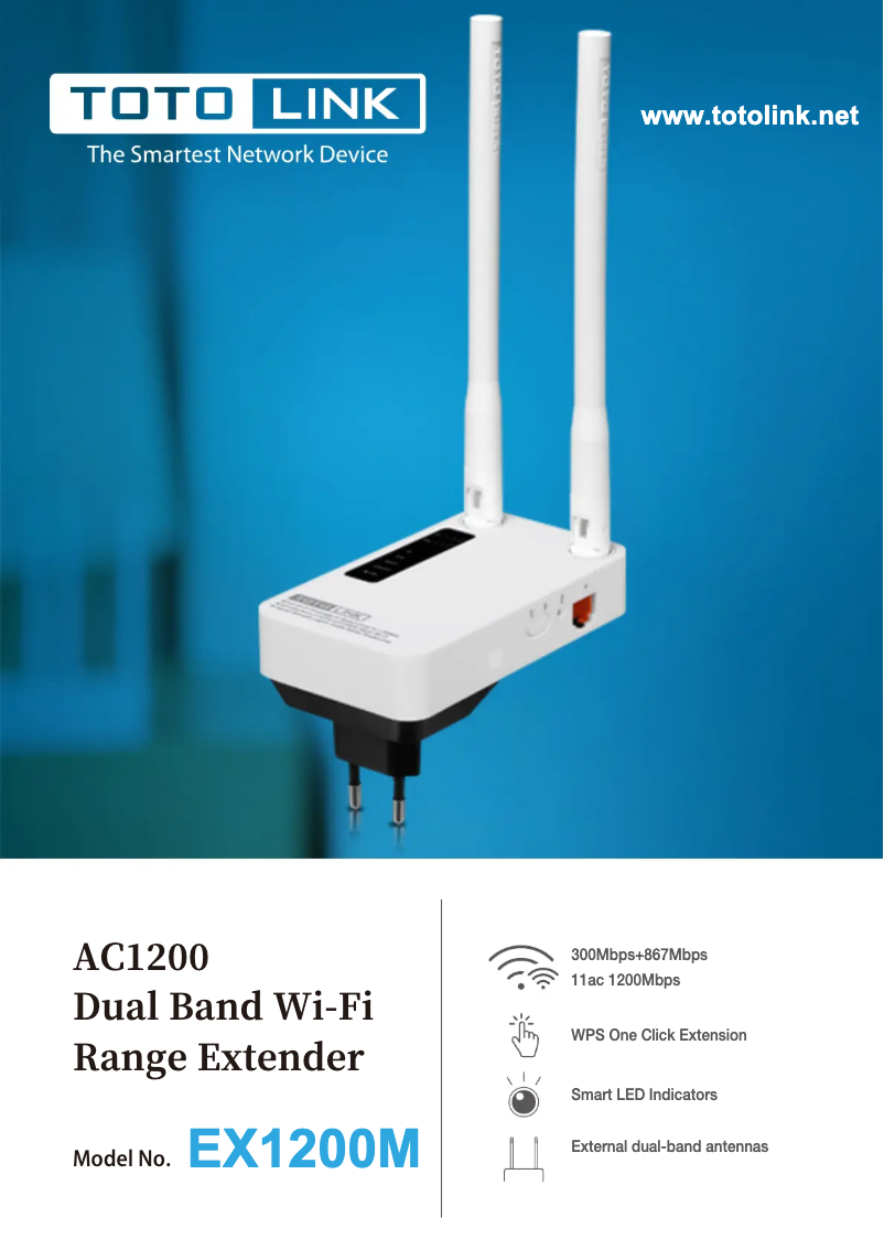 Página 1 del manual Ficha técnica Totolink EX1200M