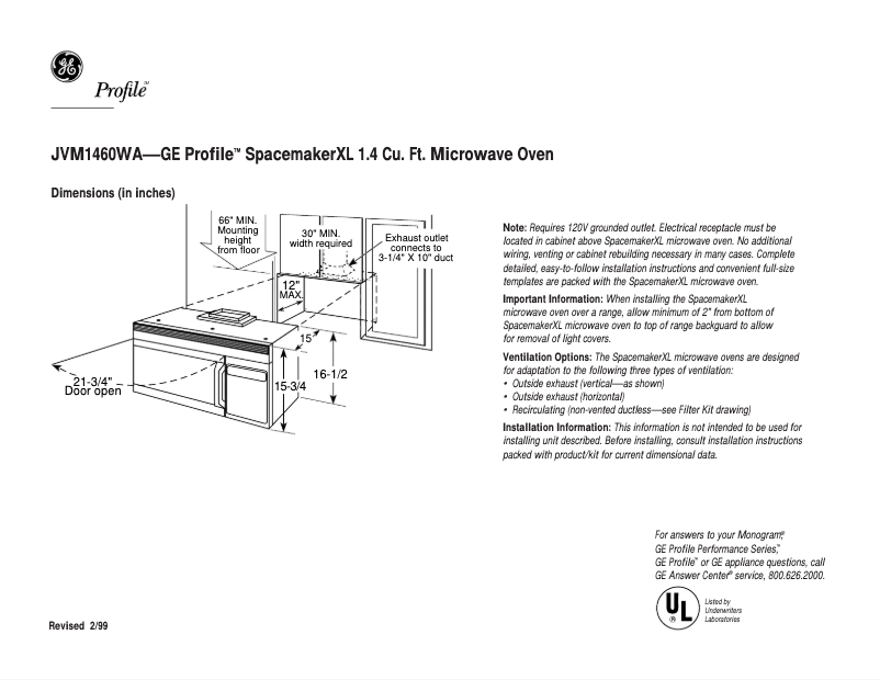 Página 1 del manual Ficha técnica GE JVM1460WA