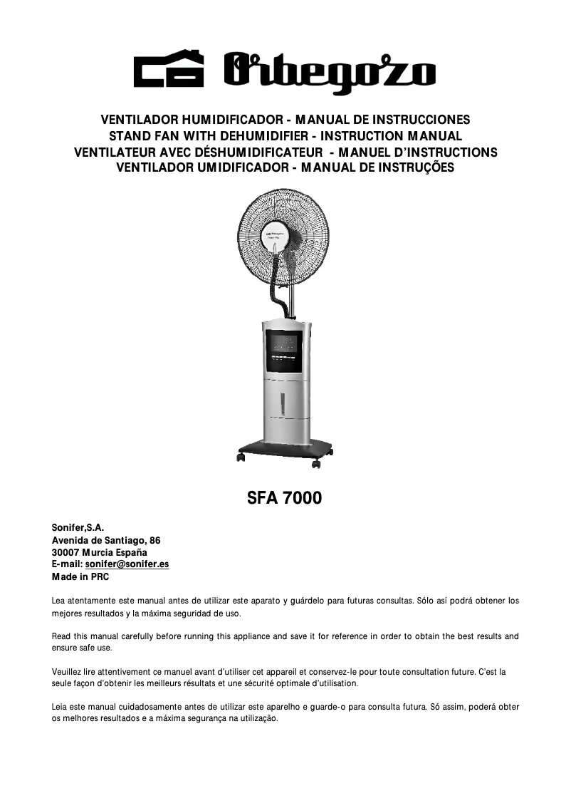 Page 1 de la notice Manuel utilisateur Orbegozo SFA 7000