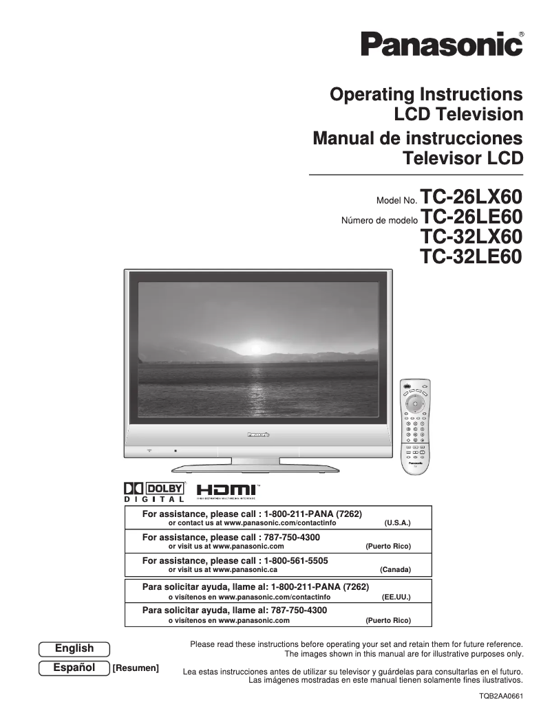 Page 1 of the manual User Manual Panasonic TC-26LE60