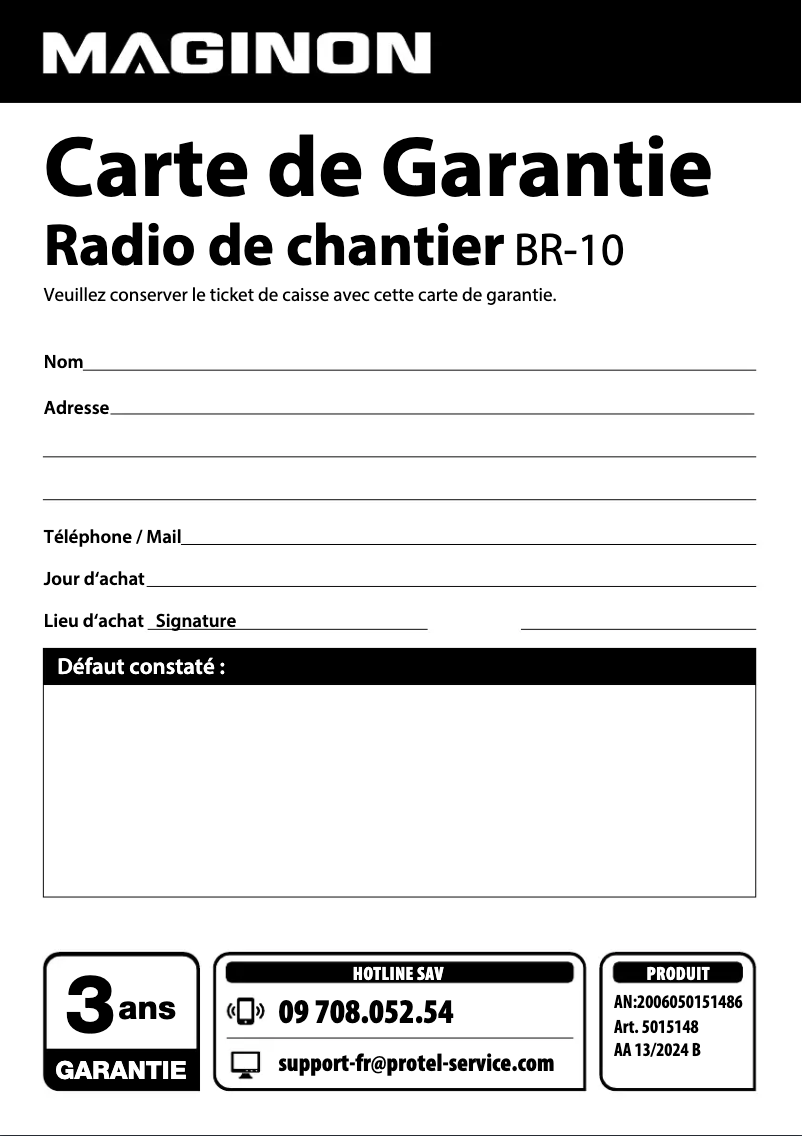 Page 1 de la notice Informations de garantie Maginon BR-10