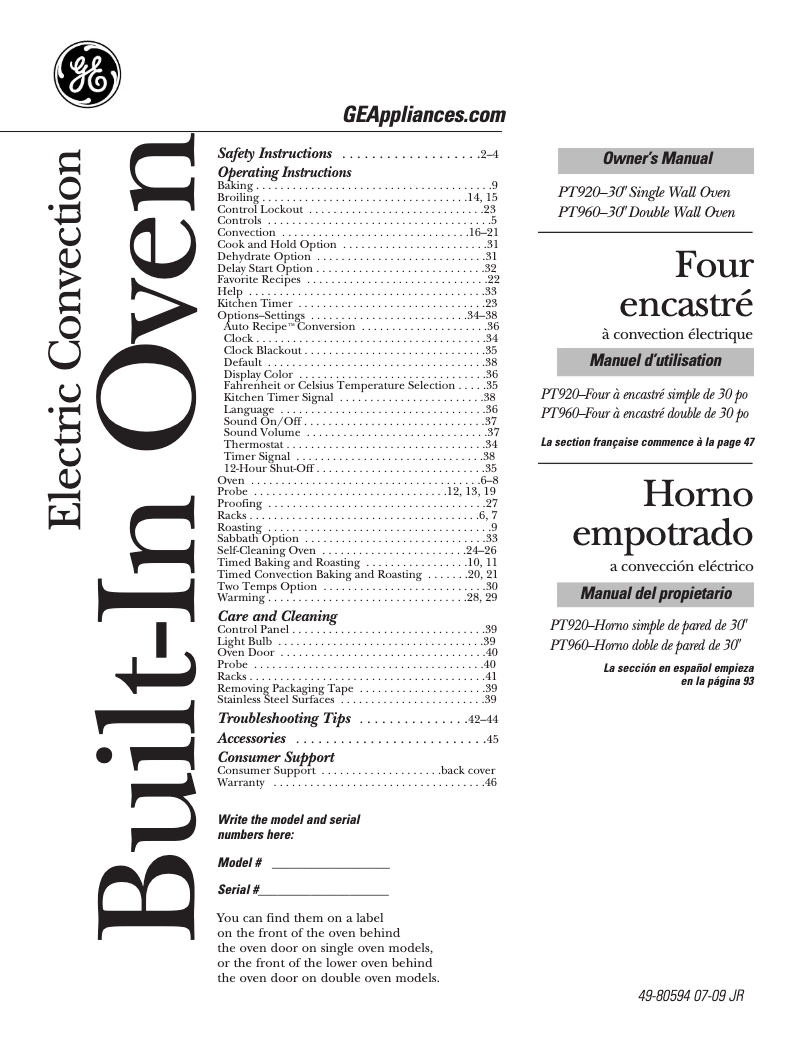 Page 1 de la notice Manuel d'utilisation et d'entretien GE Profile PT960WMWW