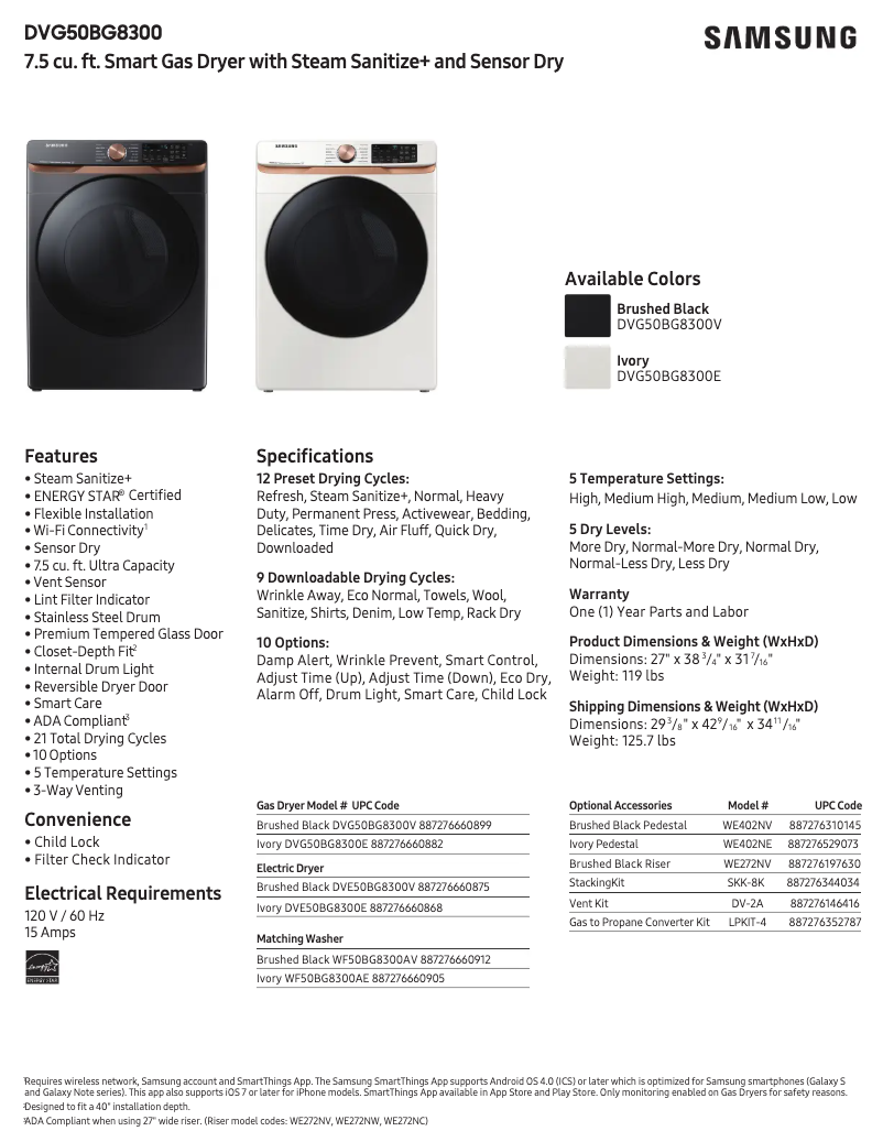 Página 1 del manual Ficha técnica Samsung DVG50BG8300V