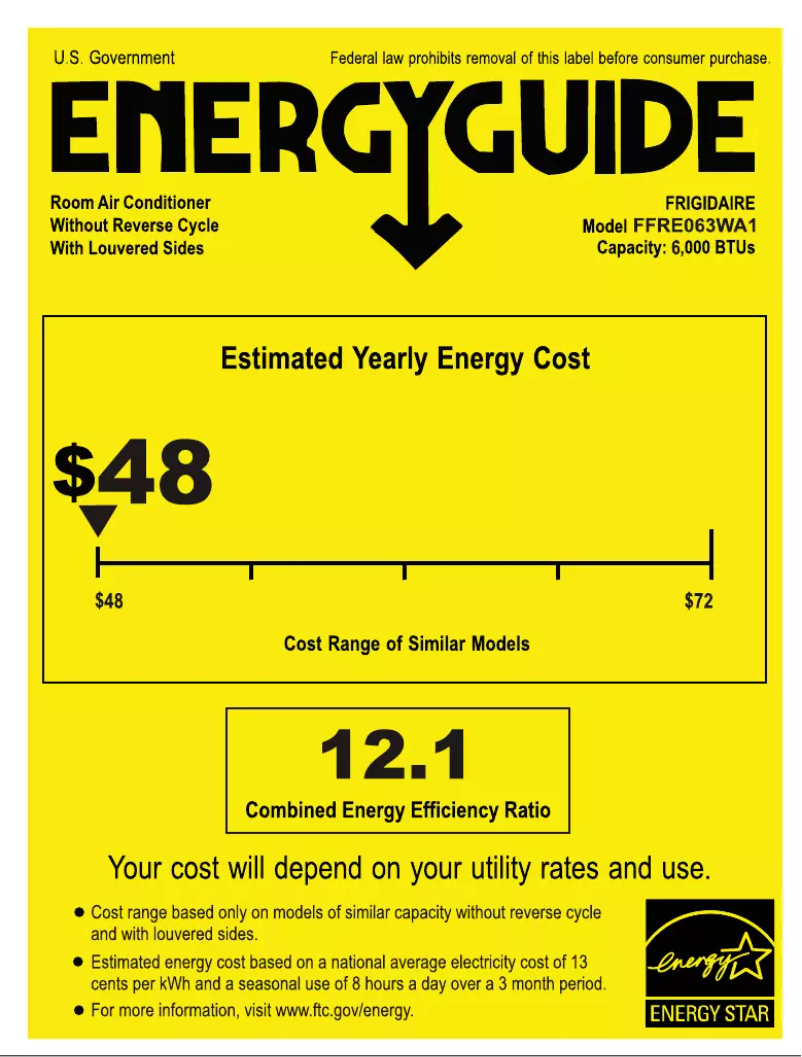 Page 1 de la notice Label énergétique Frigidaire FFRE063WAE
