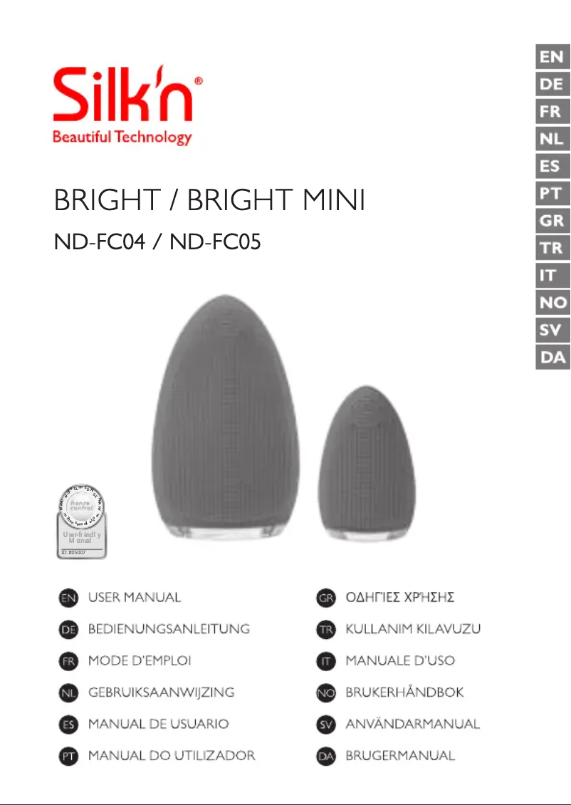 Page 1 de la notice Manuel utilisateur Silk'n Bright ND-FC04