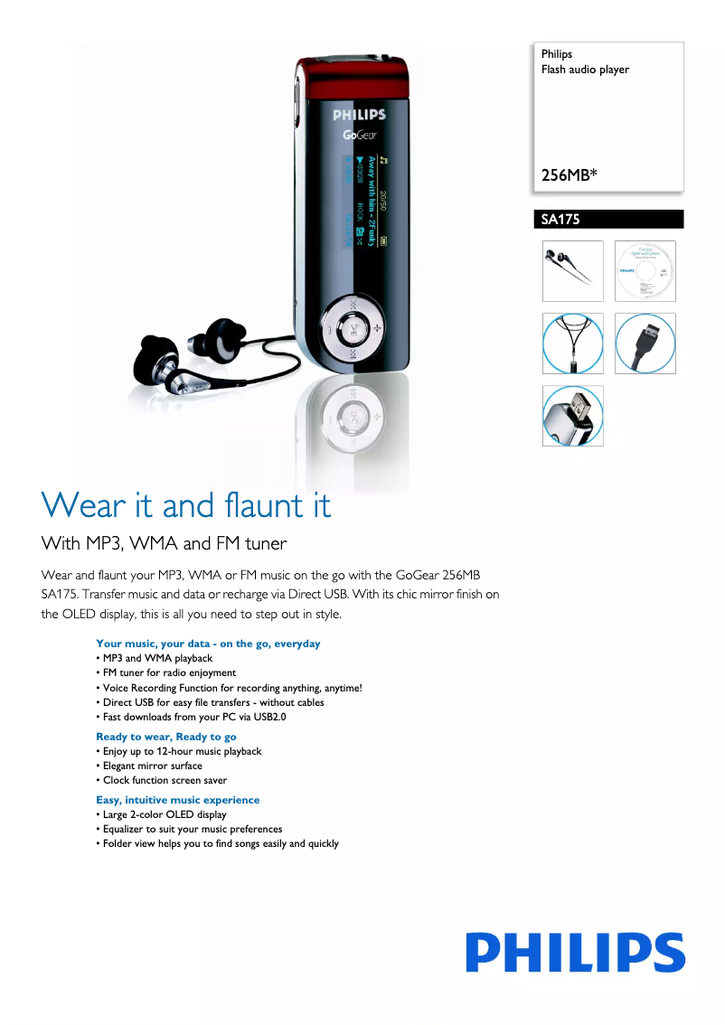 Page 1 of the manual Brochure Philips GoGear SA175