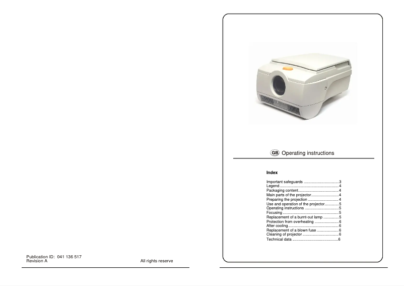 Page 1 de la notice Manuel utilisateur Reflecta Episcope A4