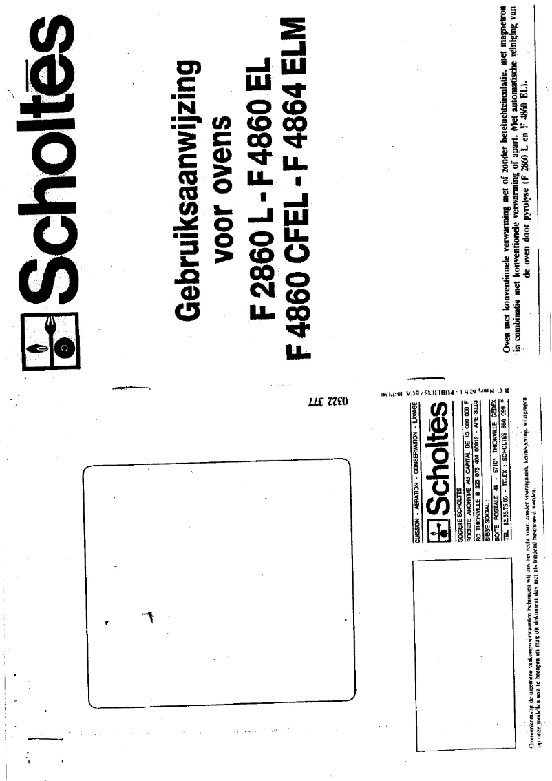 Page 1 de la notice Manuel utilisateur Scholtès F 4864 ELM