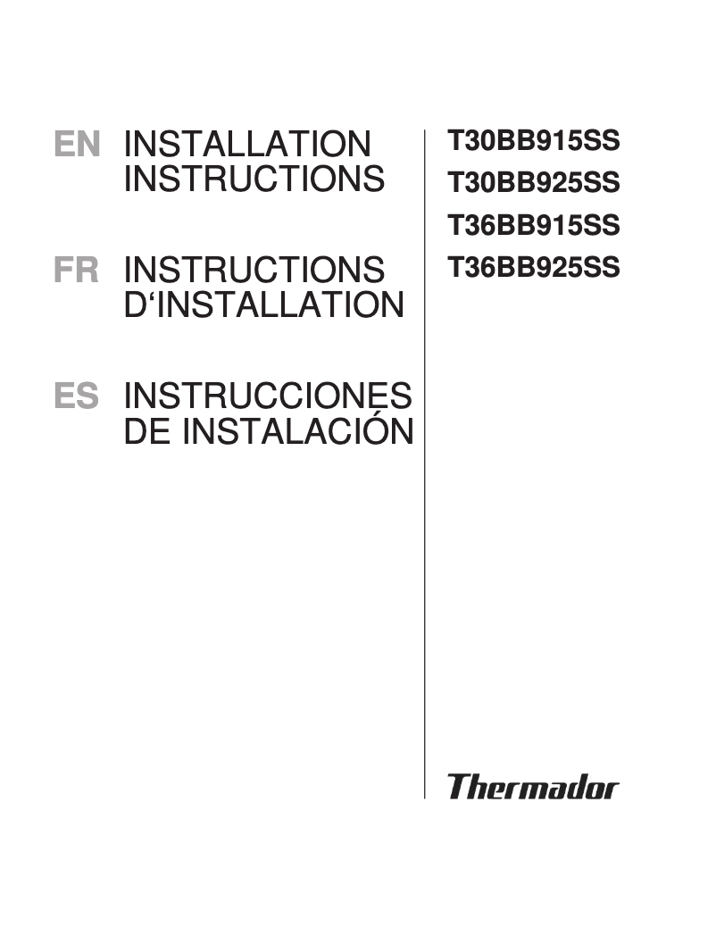 Página 1 del manual Guía de instalación Thermador T30BB925SS