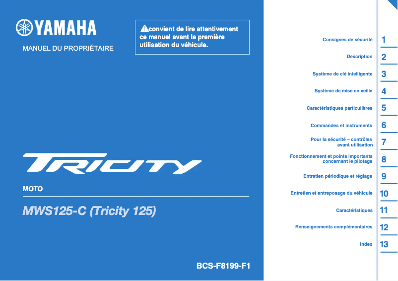 Page 1 de la notice Manuel utilisateur Yamaha Tricity (2024)