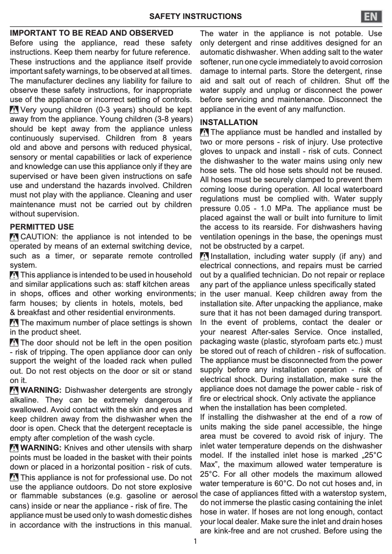 Página 1 del manual Instrucciones de seguridad Whirlpool WSBO 3O23 PF X
