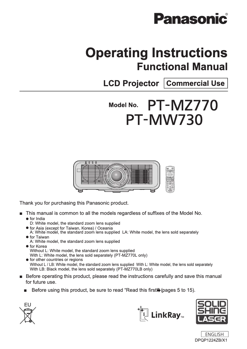 Página 1 del manual Manual de usuario Panasonic PT-MW730LEJ