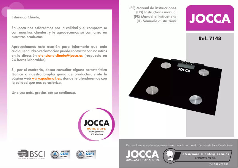 Page 1 de la notice Manuel utilisateur Jocca 7148