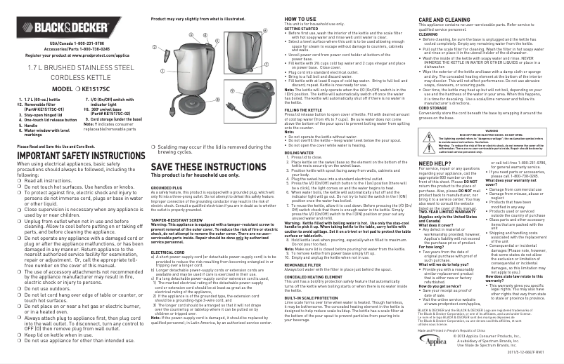 Page 1 de la notice Manuel utilisateur Black & Decker KE1517SC
