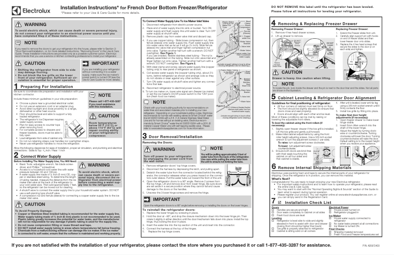 Page 1 de la notice Guide d'installation Electrolux ICON E23BC79SS