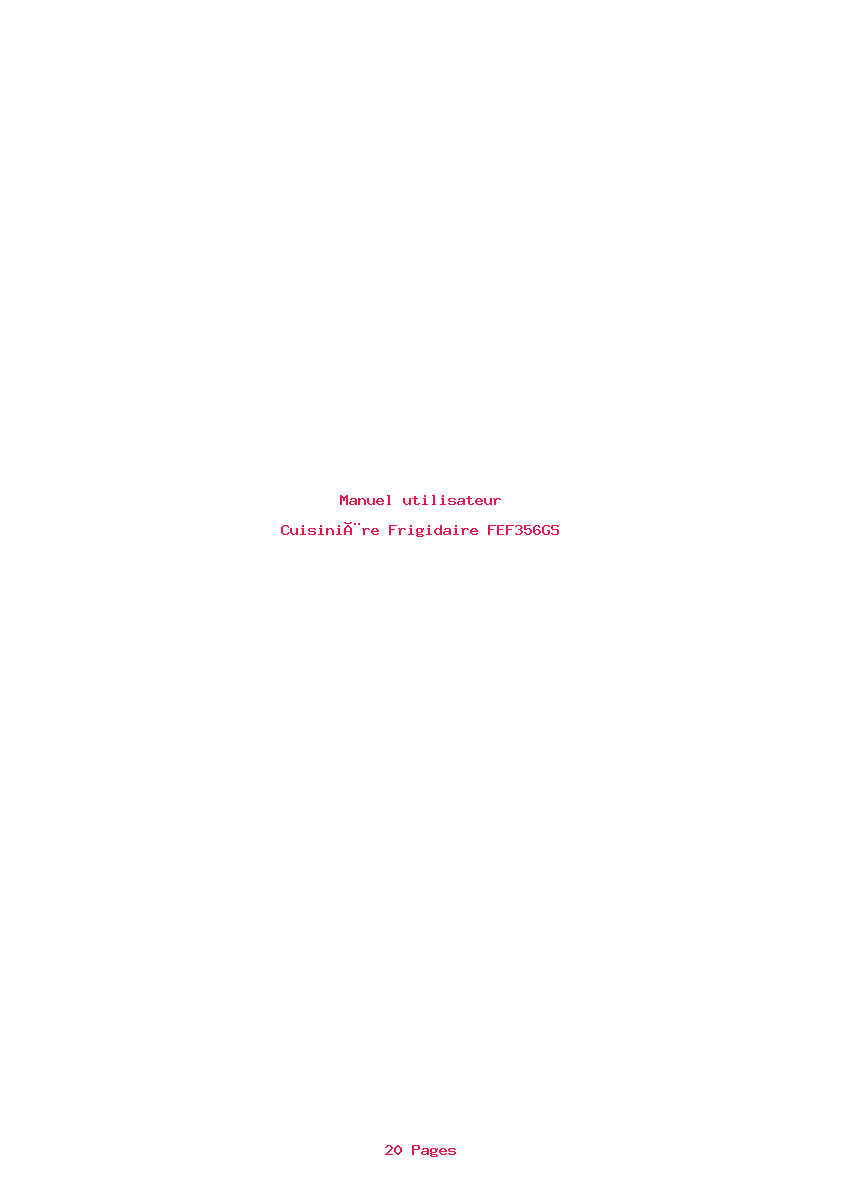 Page 1 de la notice Manuel utilisateur Frigidaire FEF356GS