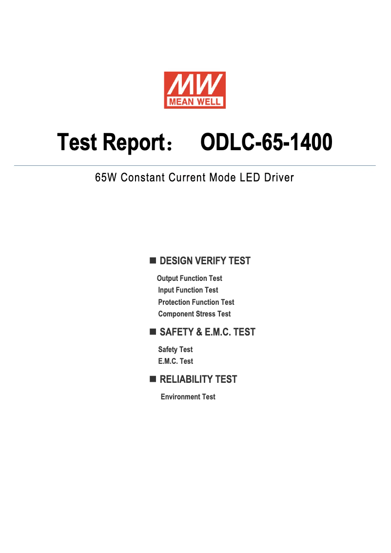 Page 1 de la notice Fiche technique Mean Well ODLC-65-1400