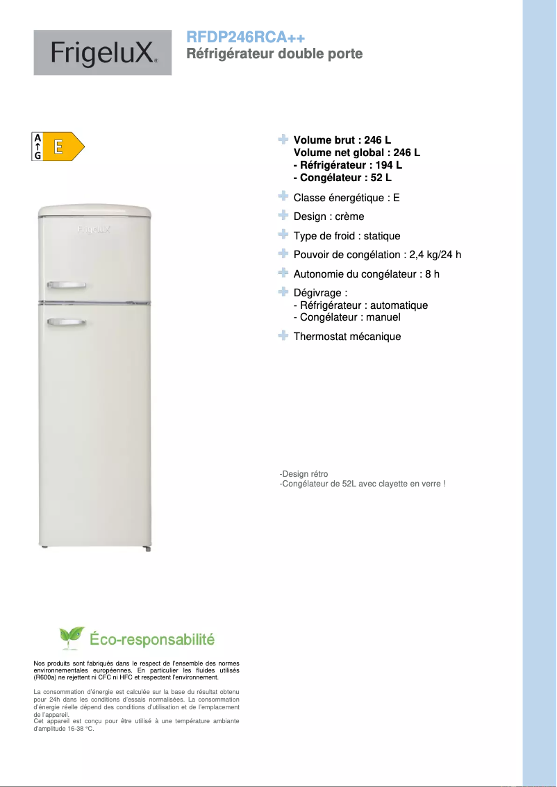 Página 1 del manual Ficha técnica FrigeluX RFDP246RCA++