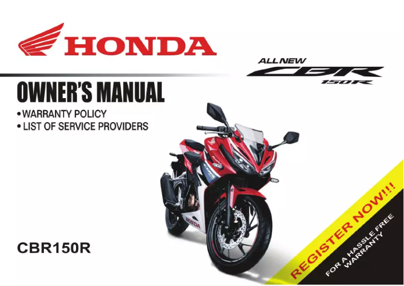 Page 1 de la notice Manuel utilisateur Honda CBR150R (2018)