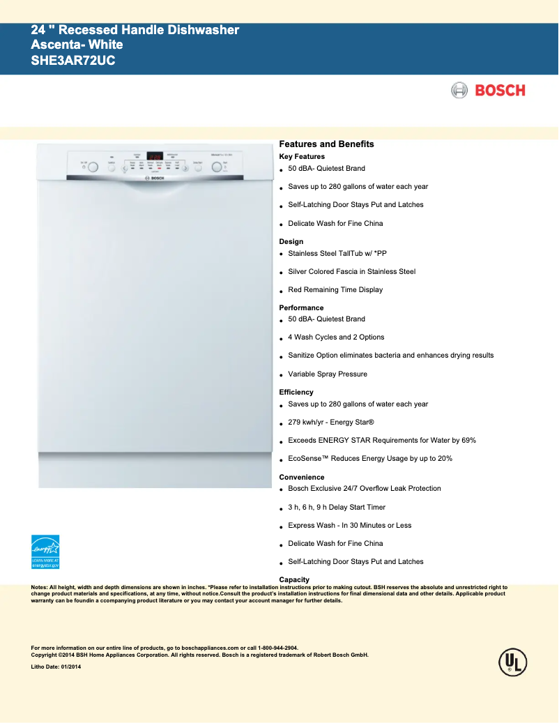 Page 1 of the manual Technical Sheet Bosch SHE3AR7