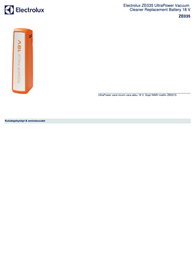 Page 1 de la notice Brochure Electrolux ZE035