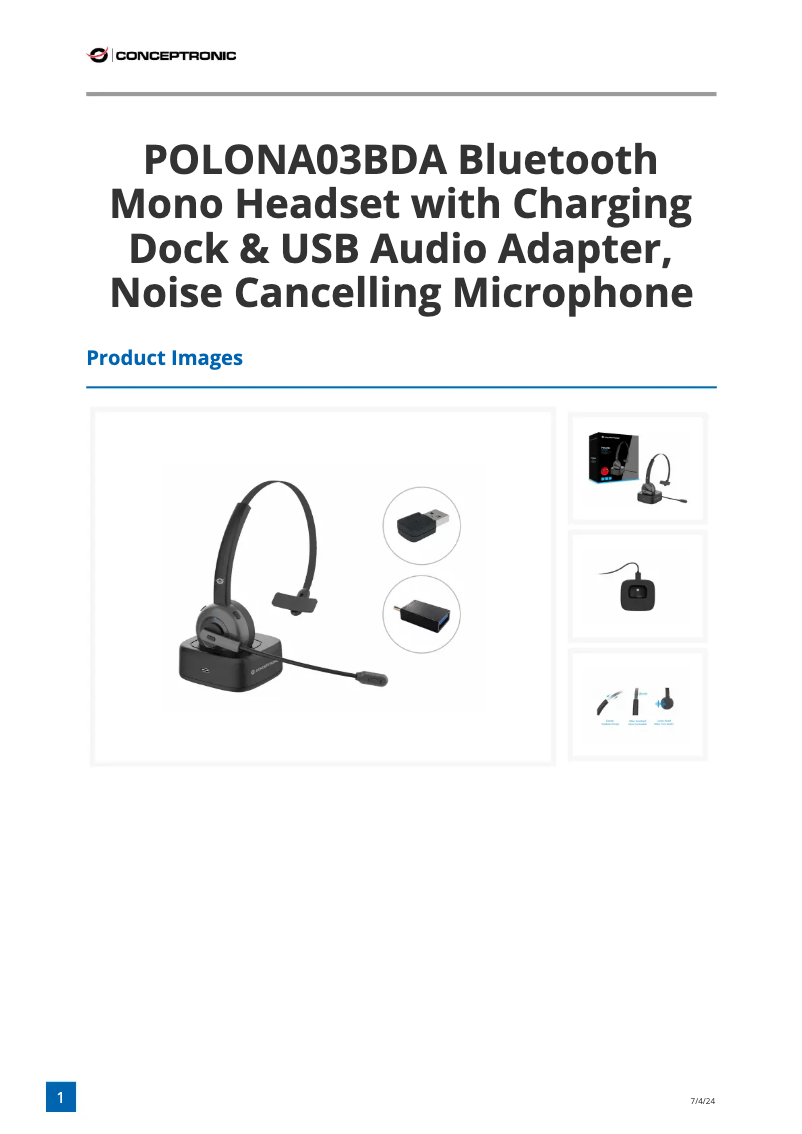 Page 1 de la notice Fiche technique Conceptronic POLONA03BDA