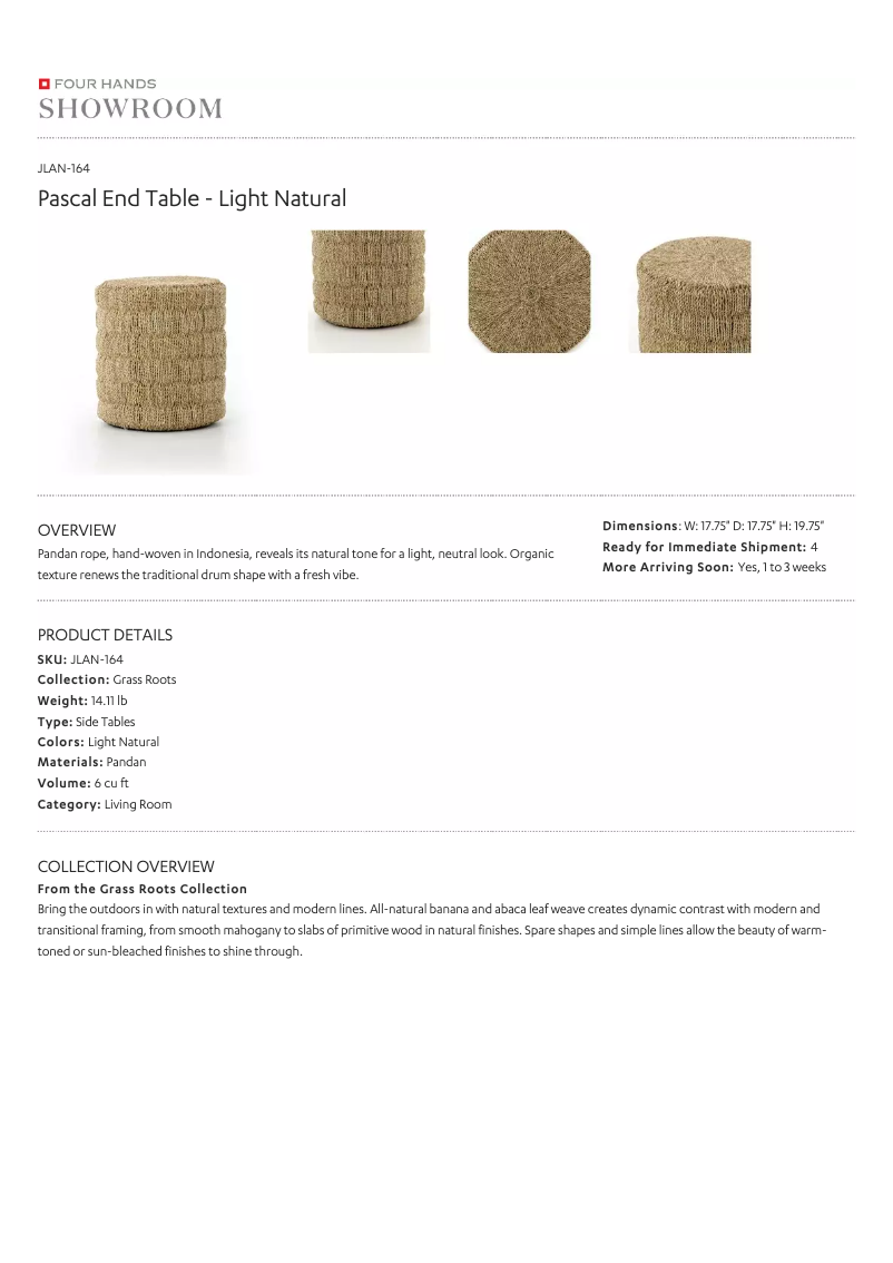 Page 1 de la notice Manuel utilisateur Four Hands JLAN-164