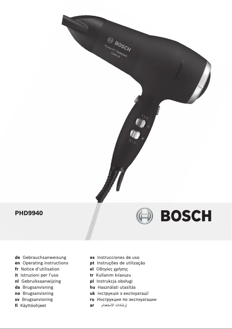 Page 1 de la notice Manuel utilisateur Bosch ProSalon PowerAC Compact PHD9940