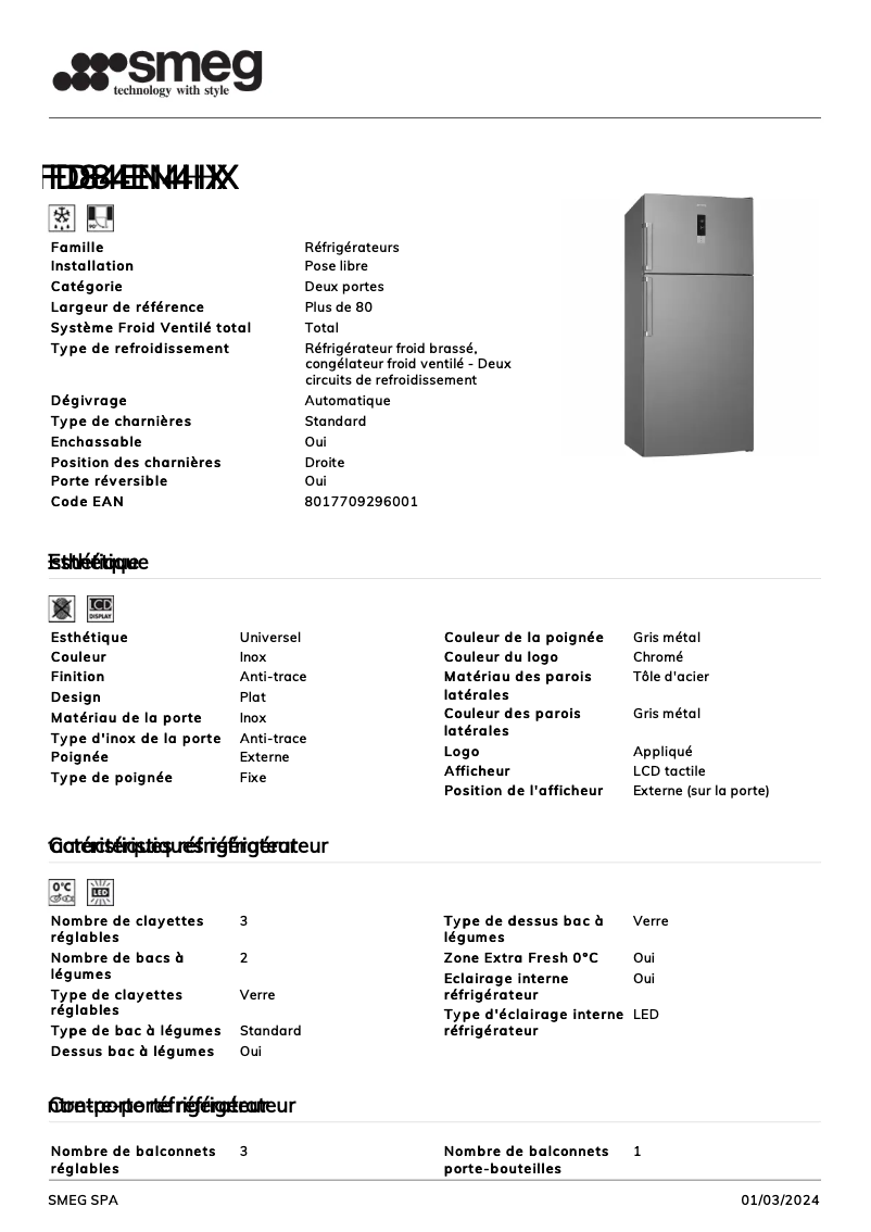 Página 1 del manual Ficha técnica Smeg FD84EN4HX