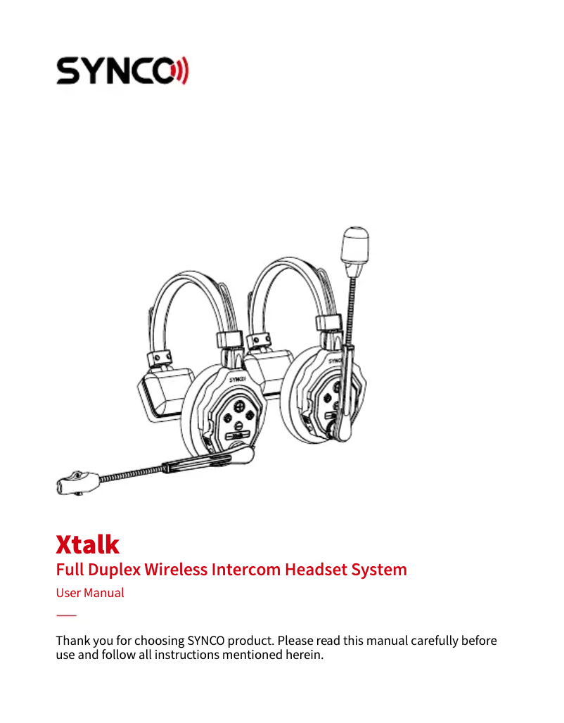 Page 1 de la notice Manuel utilisateur Synco X-Talk X2