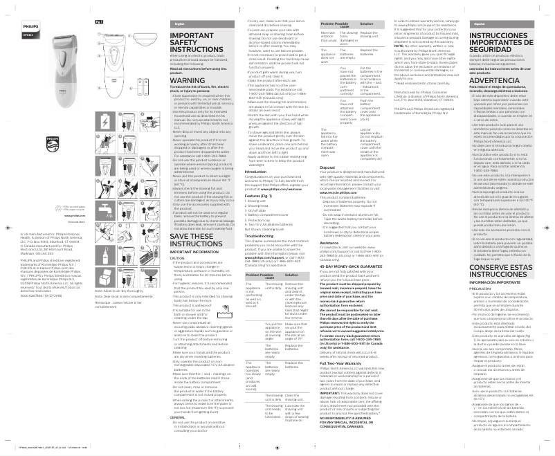 Page n°1 - Manuel utilisateur Philips SatinShave Essential Wet & Dry HP6332