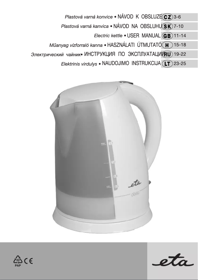 Page 1 de la notice Manuel utilisateur Eta Olivia